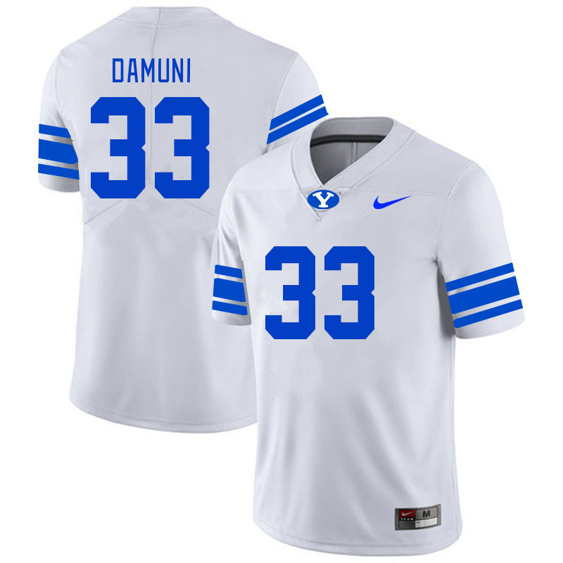 Men #33 Raider Damuni BYU Cougars College Football Jerseys Stitched-White - Click Image to Close